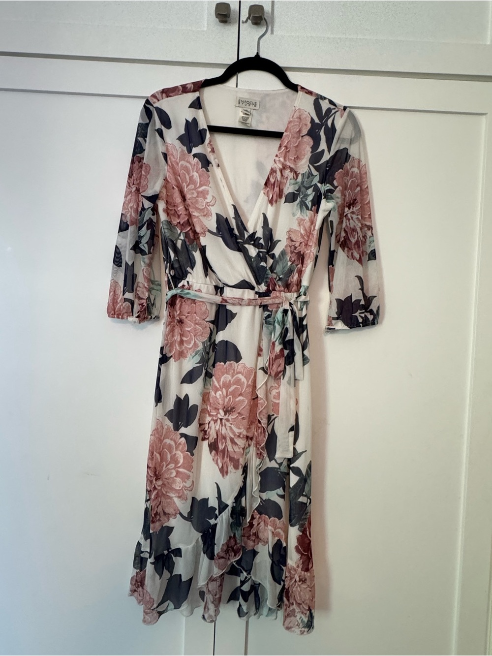 Enfocus Studio Floral Wrap Midi Dress in Blush Pink & Navy